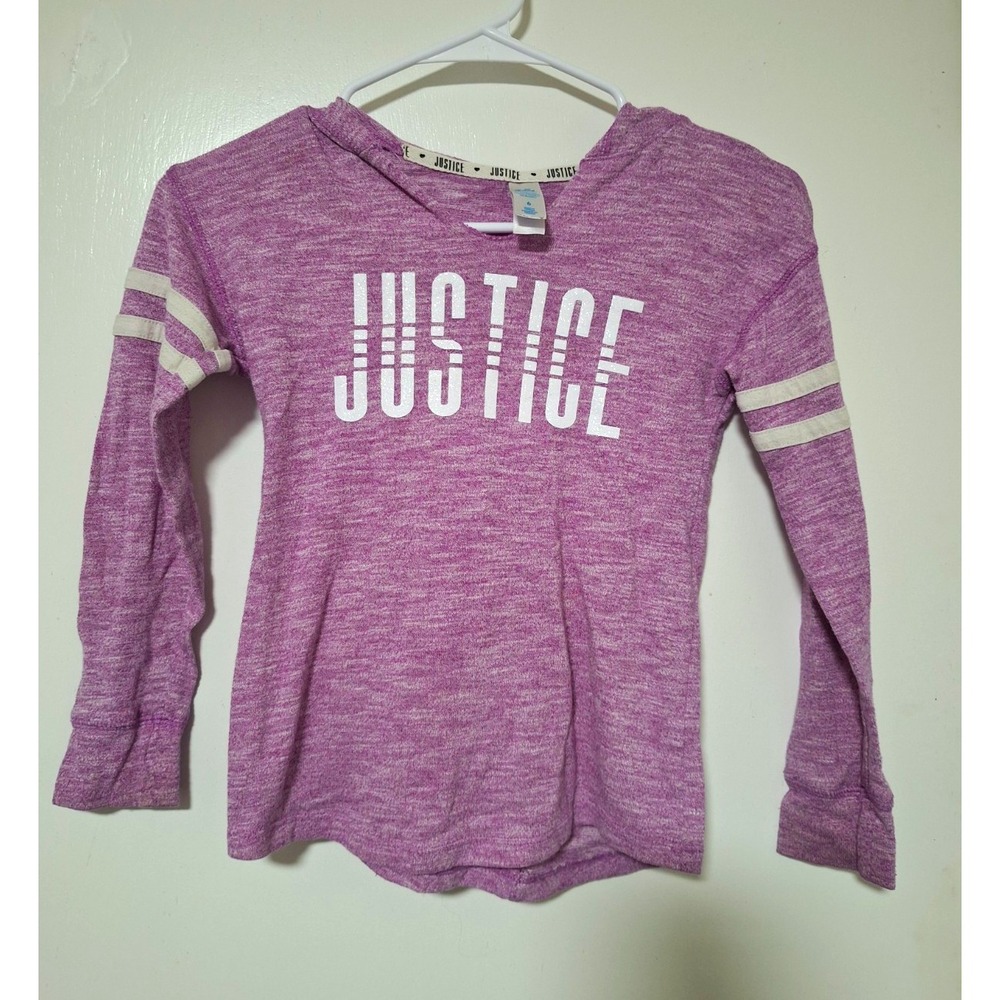 Justice Girls Size 6 Purple Heathered Pullover Hoodie Striped Long Sleeve Shirt